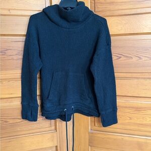 Women’s Black Knit Funnel Neck Sweater with Front Pocket